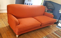 Sofa reupholstered in Romo Linara for a client in Walthamstow