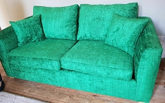 Sofa reupholstered in Wemyss velvet for a client in Leyton