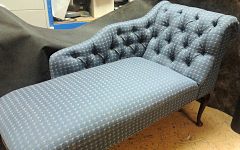 Deep buttoned Chaise lounge upholstered in a print fabric for a client in Woodford